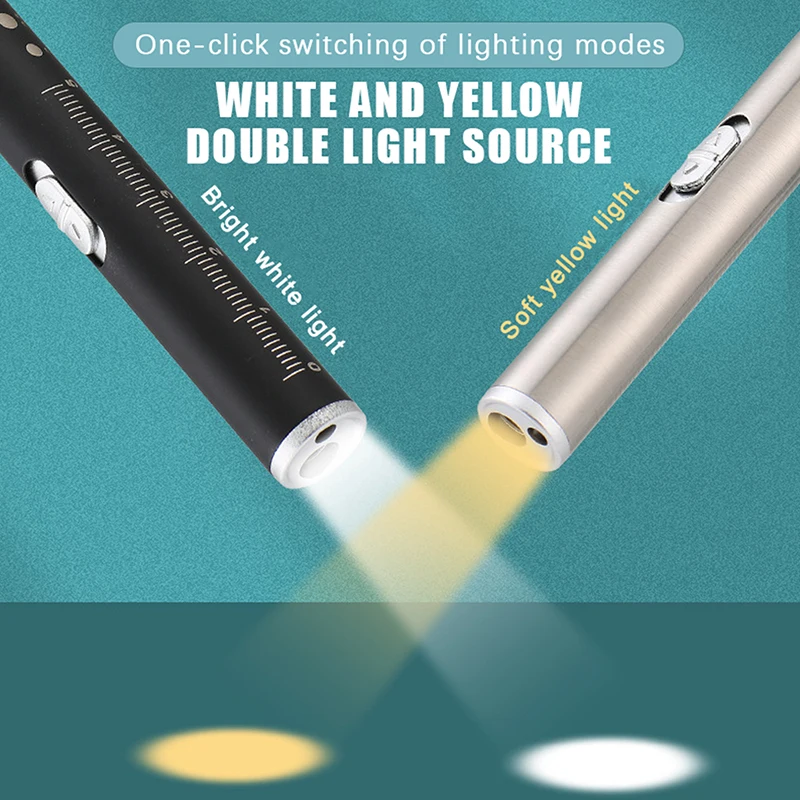 【HG】Mini Nursing Flashlight USB Rechargeable  Handy Pen Light LED Torch Lamp With Stainless Steel Clip Pocket Led Flashlight