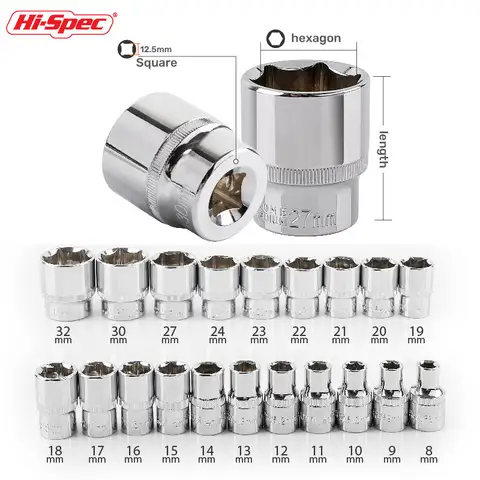 Hi-Spec 8-36mm 1/2" Drive Deep Impact Socket Set CR-V Steel Ratchet Wrench Socket Hex Sockets Nut Removal Hand Tools Sockets Set