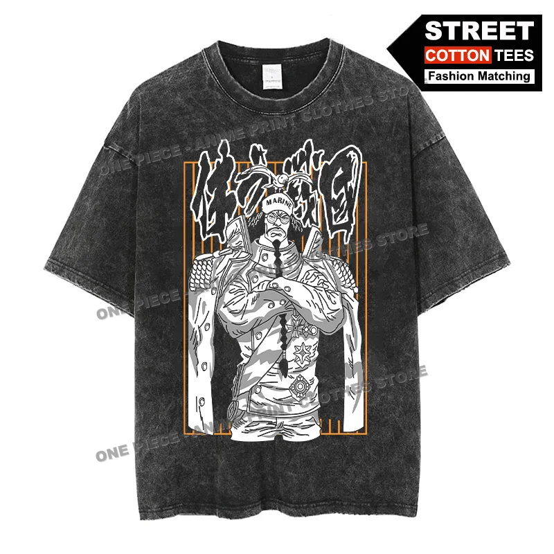 

Navy Sengoku Print T Shirt ONE PIECE Anime Peripheral Clothing Hip Hop Street styl Short Sleeve Cotton Washed Vintage Loose Tees