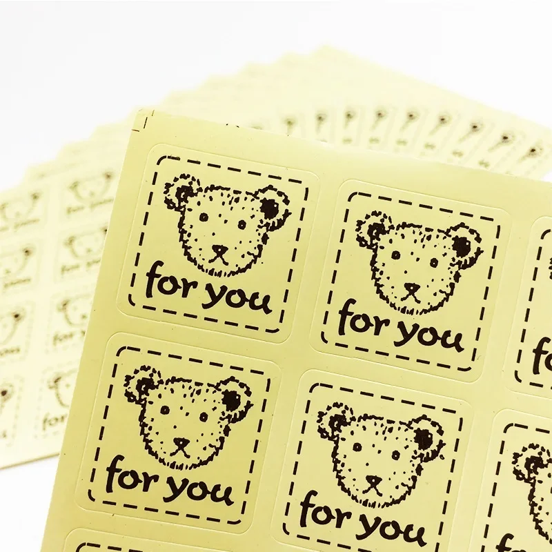 

160pcs/lot Square Yellow Bottom Bear Head For You Seal Sticker Cake Packaging Sealing Label Stationery