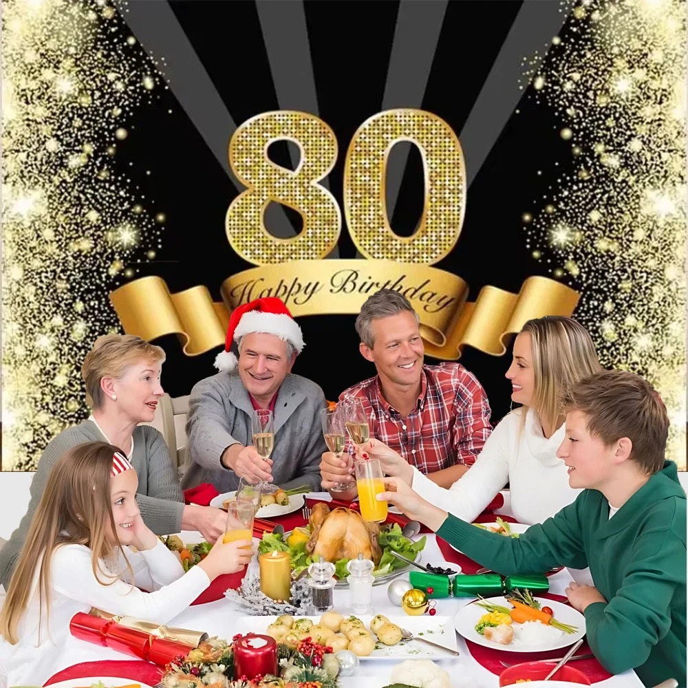 

80 Years Old Happy birthday Photography Backdrop Balloon Black Gold Fantasy Party Banner Decor Photo Studio Background XC-02