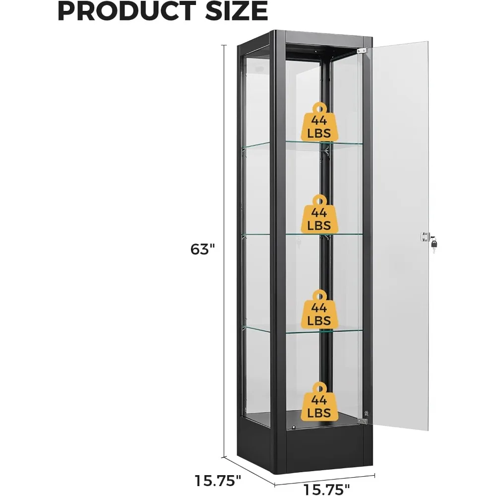 Glass Display Cabinet with LED Light and Lock, 63