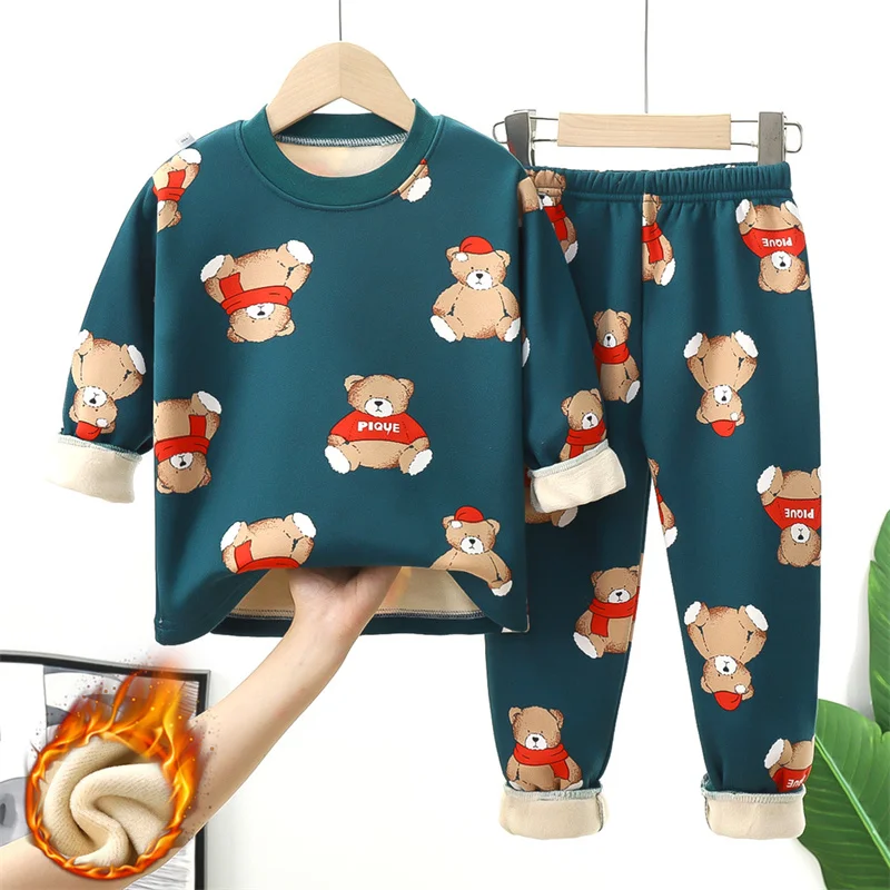 Children\'s Warm Clothes Sets Boys Padded Thickened Suit Winter New Girls Cartoon Fashion Casual Cute 2-Piece 12M-14 Years Old