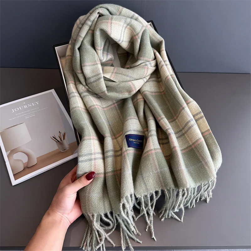 2025 New Stripe Plaid Women Scarf Elegant Stylish Imitation Cashmere Shawl Winter Pashmina Versatile Warm Wrap Tassels Scarves