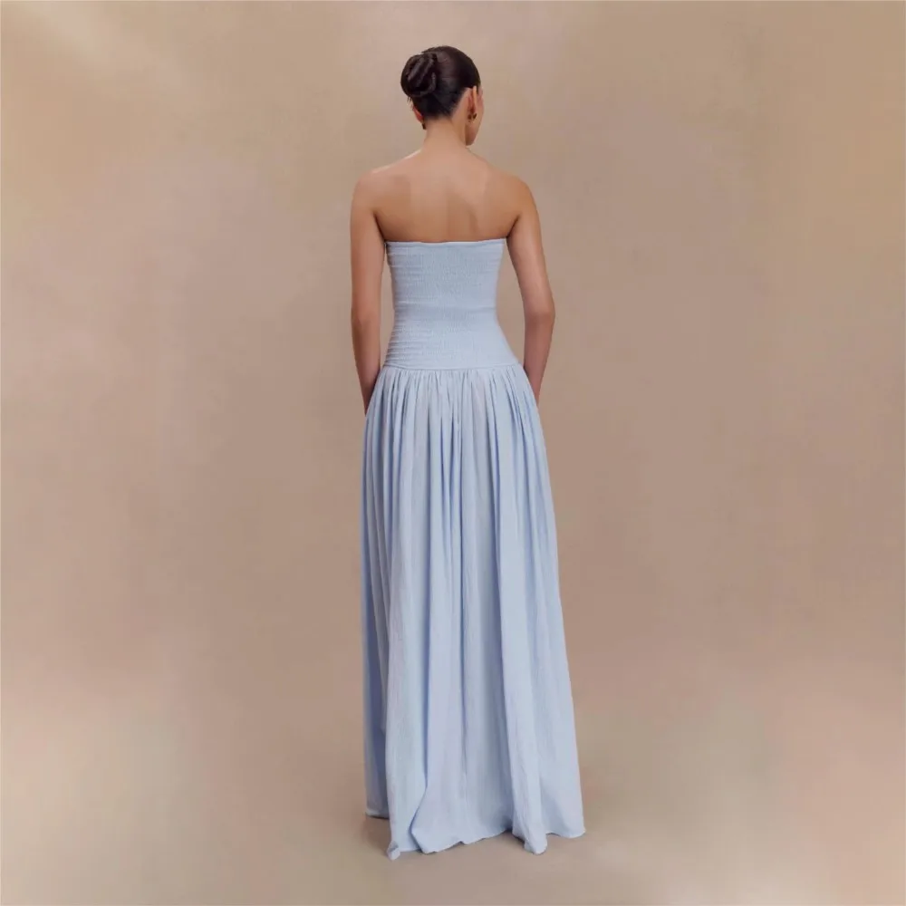 Dresses 2025 Women's Solid Color Sleeveless Vestidos Backless Slim Fit Tube Top Long Skirt Pleated Simple Style  Evening Dress