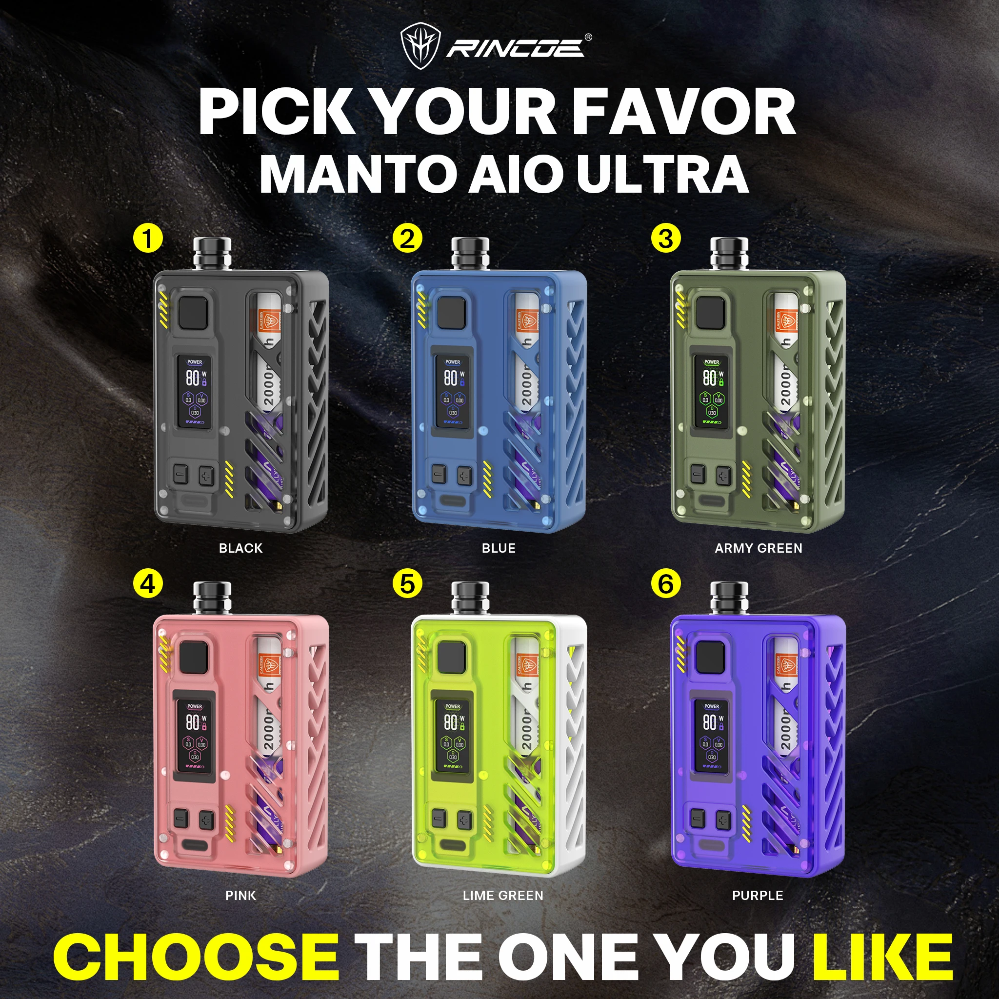 Original Rincoe Manto AIO Ultra RTA Kit 80W Box Mod Vape Ultra Pod Cartridge & RTA Boro Tank TC RBA Electronic Cigarette MTL DTL