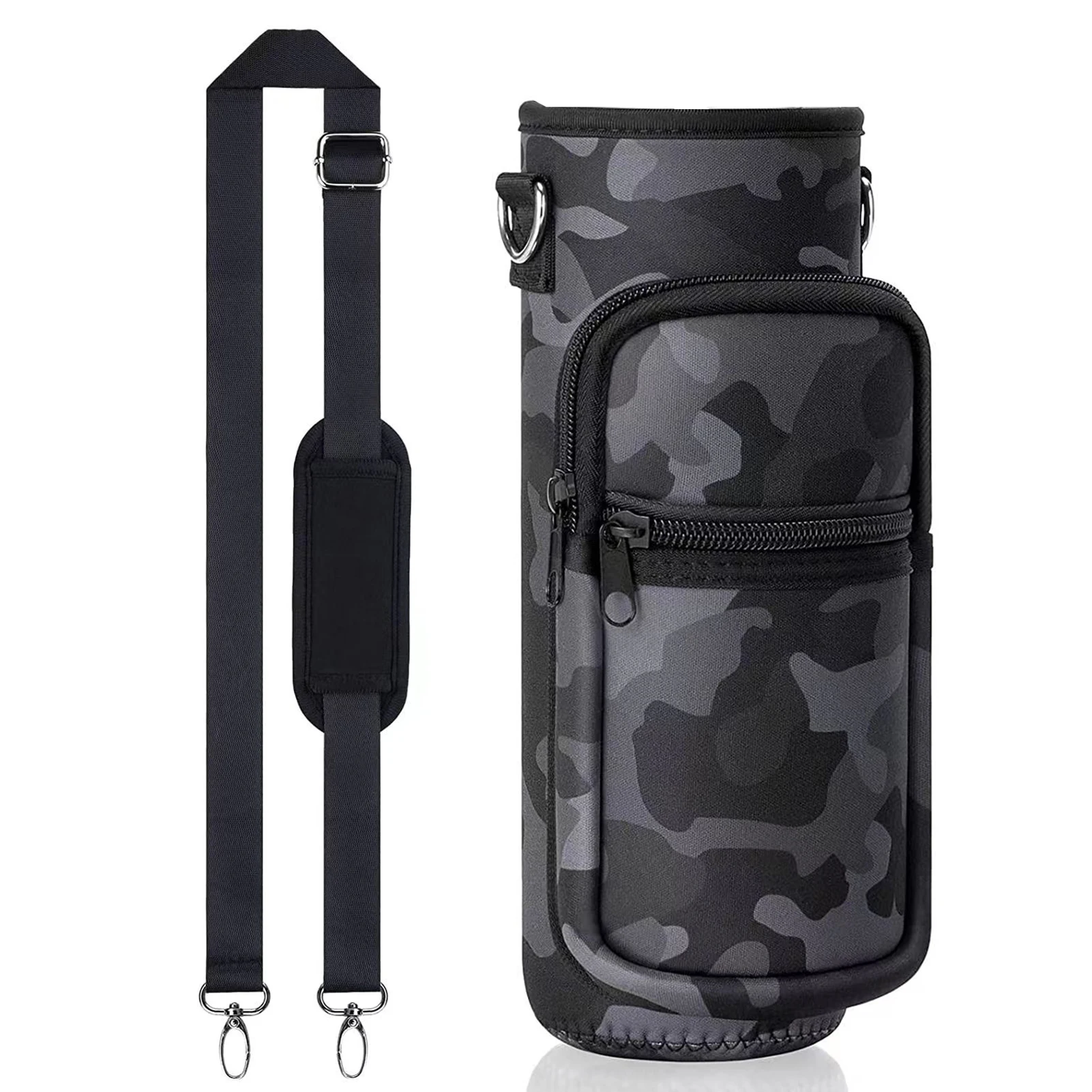 Crossbody Neoprene Carrier Bag Water Bottle Protective Cover Adjustable Strap 2 Pockets Carrying Water Cup Sleeve Outdoor Travel