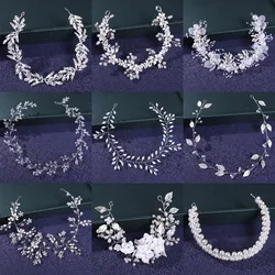 Silver Color Pearl Rhinestone Crystal Headband Tiara Hairband For Women Bride Hair Jewelry Wedding Hair Accessories Hair Band