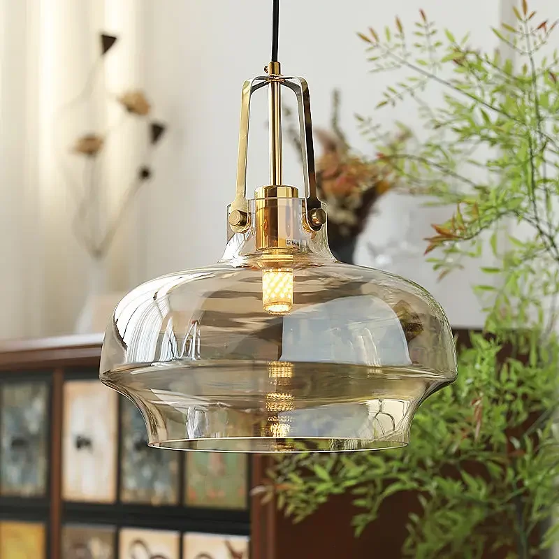 Modern LED Ceiling Hanging Light Amber lampshade for Bedroom Dining Room Suspend Light Home Decoration Nordic Glass Pendant Lamp