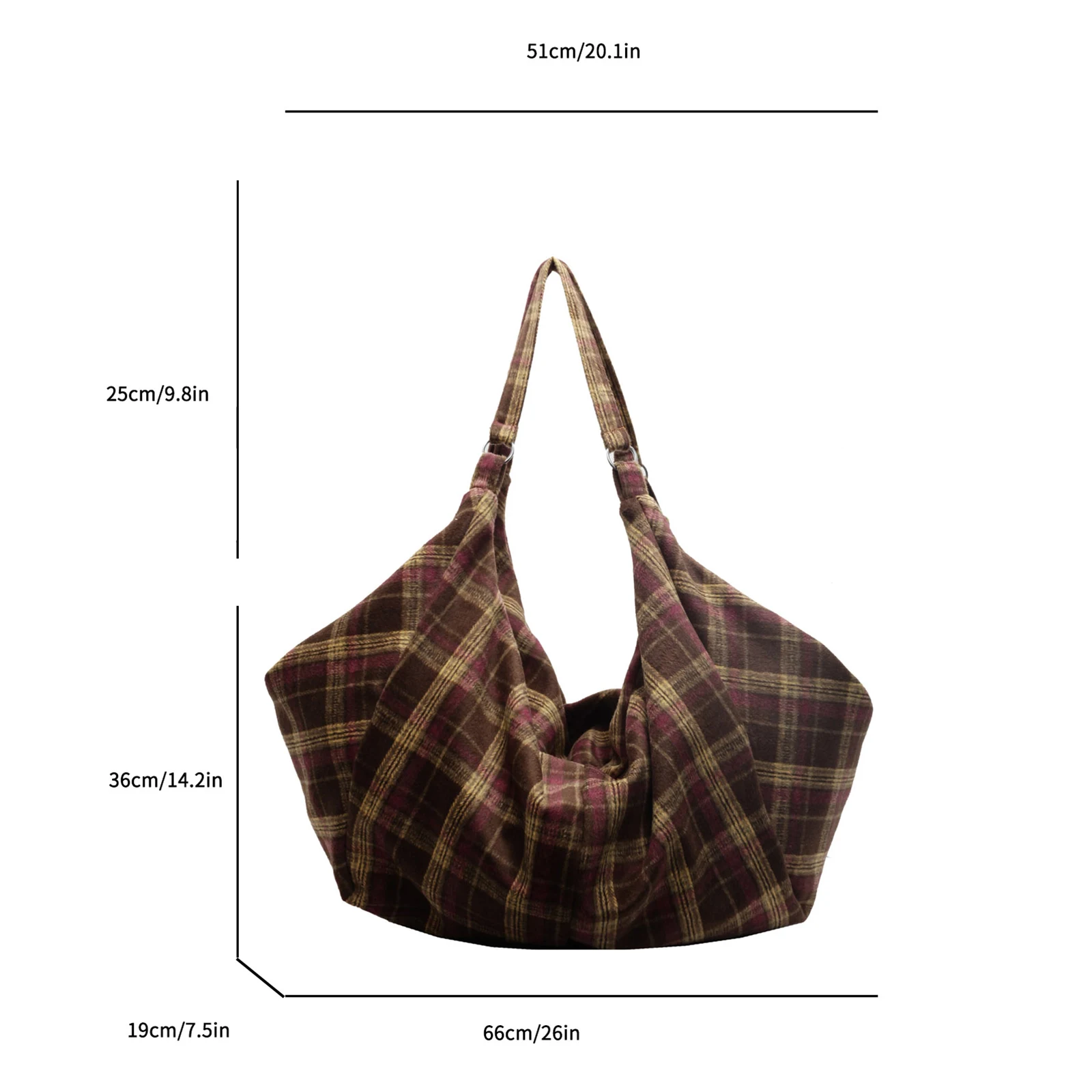 Damen-Schultertasche aus Segeltuch mit Karomuster, verstellbarer Riemen, Unterarmtasche, vielseitige Unterarmtasche für Arbeit und Reisen – Detail 6
