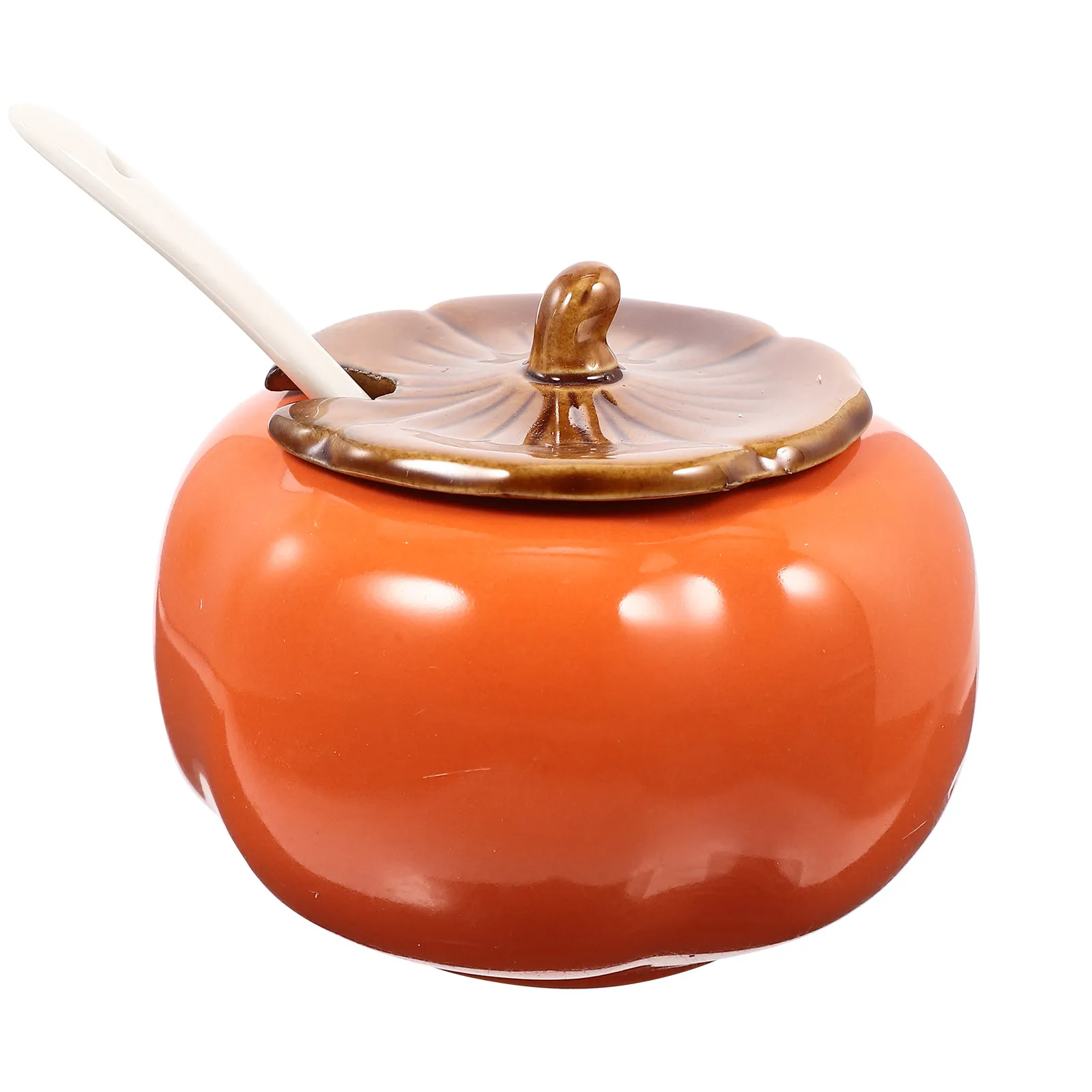 Juego de 1 Recipiente de Cerámica para Condimentos con Tapa en Forma de Caqui, para Almacenar Dulces, Azúcar, Sal, Chile y Otros Condimentos