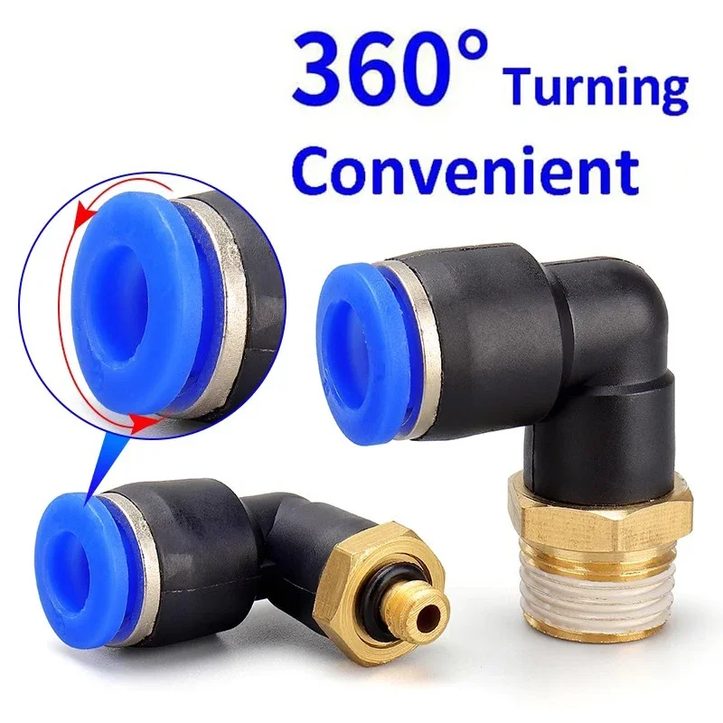 5PCS PL Series Pneumatic Quick Elbow Air Fitting Push In 4/6/8/10/12mm to M5,G1/8,G1/4 Male Thread Right Angle Quick Connector