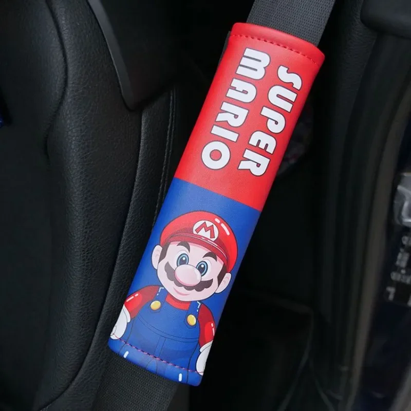 Super Mario Bros sabuk pengaman mobil, sabuk pengaman mobil kulit, pelindung kreativitas penutup bahu Model umum, dekorasi mobil Game