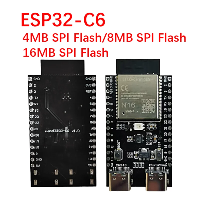 ESP32-C6 ESP32 WiFi+Bluetooth Internet Of Things Dual Type-C Development Board ESP 32 Core Board ESP32-C6-DevKit C N4R2