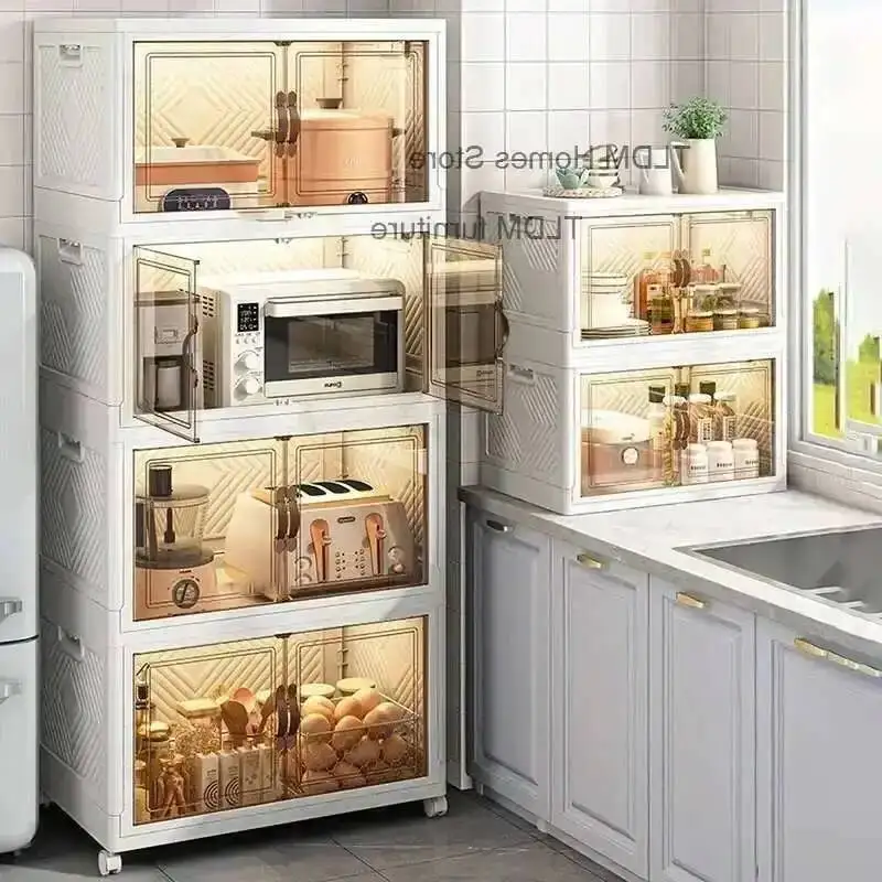 

Шкафы Пластиковая стойка Кухня Спальня Складной дом Современные серванты Кухня с многослойными колесами для хранения