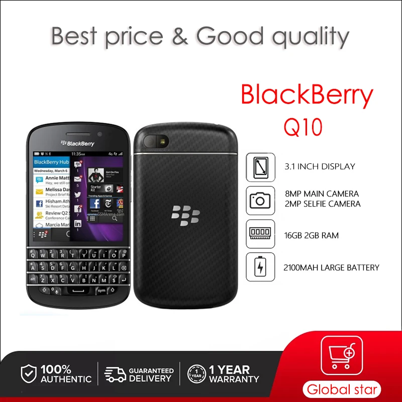 Blackberry Q10 (-1 -3 -5) Ponsel Tidak Terkunci Asli Diperbarui 2GB + 16GB Kamera 8MP Gratis Pengiriman