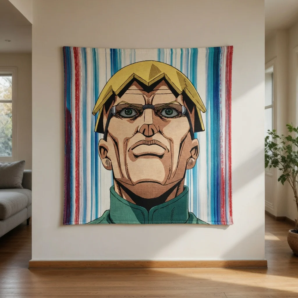 Retro Japanese Anime Wall Tapestry Flat Print Blond Man Green Eyes Manga Art Decor for Bedroom Living Room Dorm
