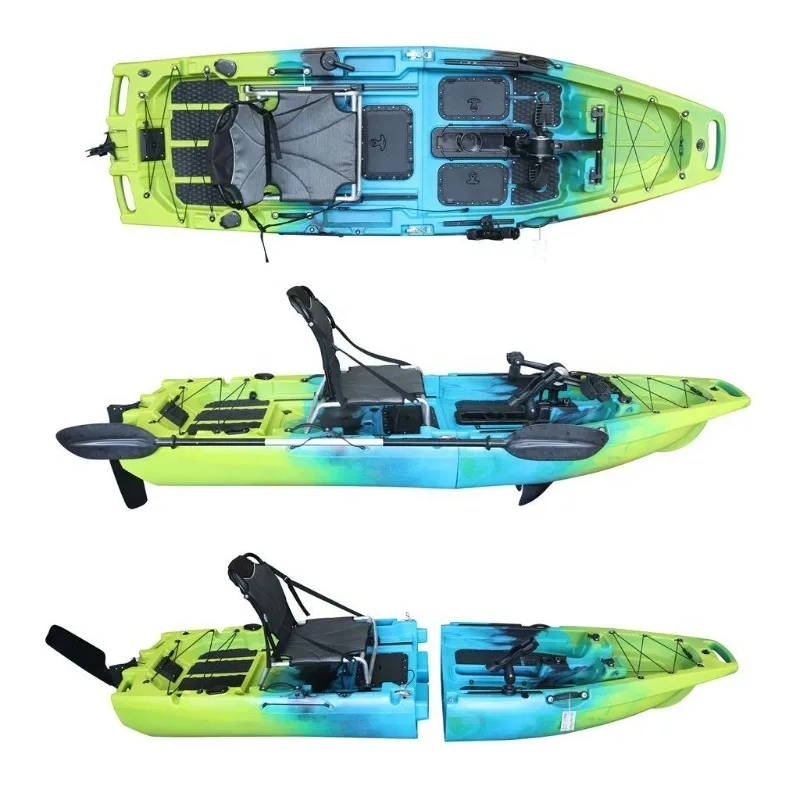 2026 New Designed 2.75M 1 Person Modular Fishing inflatable with Pedals Detachable Foldable HDPE Electric Motorized Kayak
