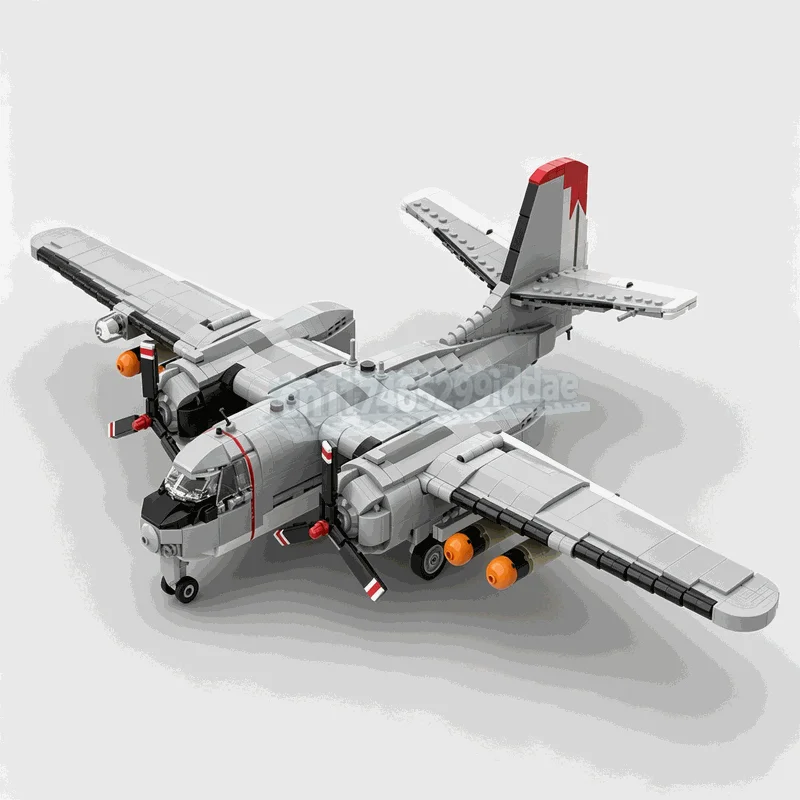 1757PCS 1 35 Scale Twin Engine Carrier Aircraft Building Blocks Detailed Propeller Plane Model DIY Assembly Toy Collectors Gift