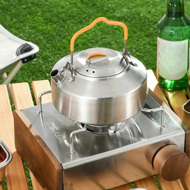 Durable 304 Stainless Steel Camping Water Kettle Charcoal Fire Safe Mini Teapot Outdoor Portable Boiling Drinkware