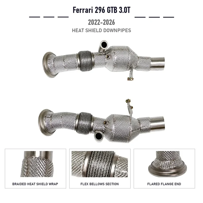 Direct Fit Heat Shield Ferrari 296 GTB 3.0T 2022-2026 Pair Braided Wrap Flex Bellows Section Downpipe Racing Tuning Kit Direct