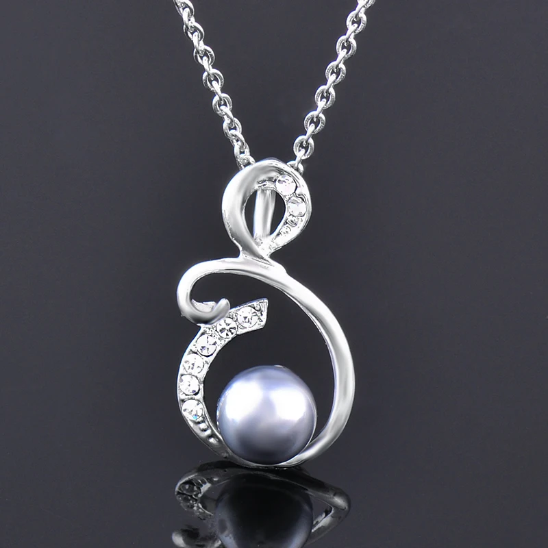 LEEKER Fashion accessories Gray White Imitation Pearl Stainless steel Pendants Necklace For Women Silver Color Chain ZD1 LK2