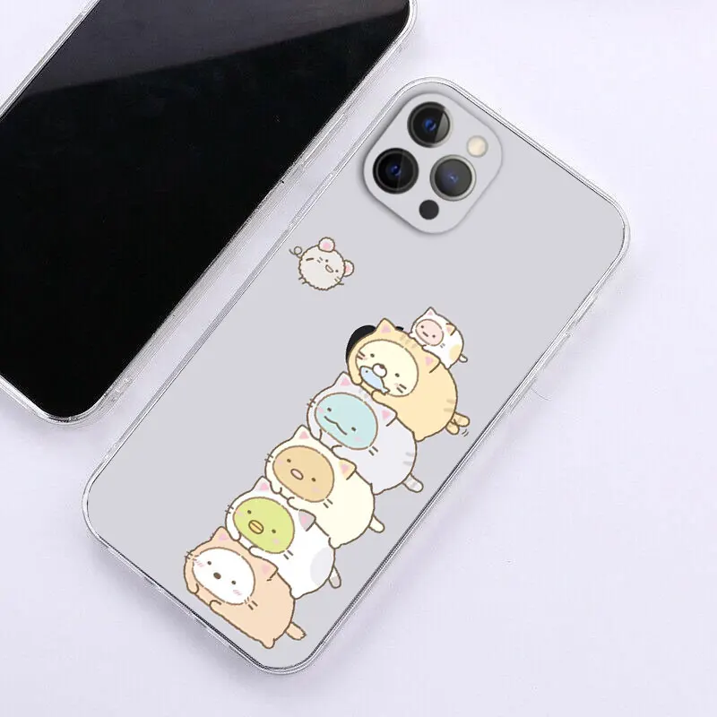 Japan Cartoon Sumikko Gurashi Phone Case For iPhone 13 11 12 Pro Max X XR XS Max Mini 6 6S 7 8 Plus SE 2020 transparent cover