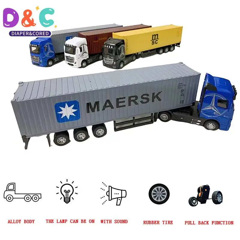 

1PC 1:36 Diecast Alloy Truck Head Model Toy Container Truck Pull Back With Light Engineering Transport Vehicle For Children