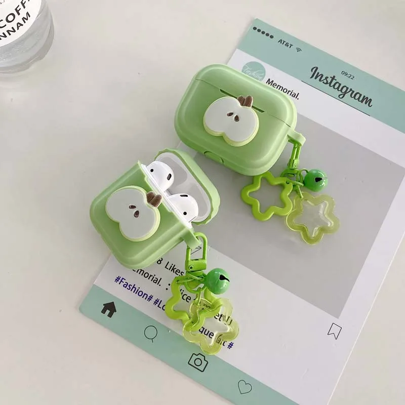 Cute Green Star Bells Cases for Apple Airpods 1/2 3 4 Protective Wireless Earphone Cover for Apple Air Pods 4 Charging Box Bags