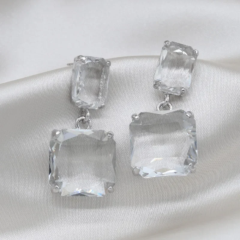 Korean hot selling fashion jewelry double square crystal earrings four colors simple temperament female daily earrings