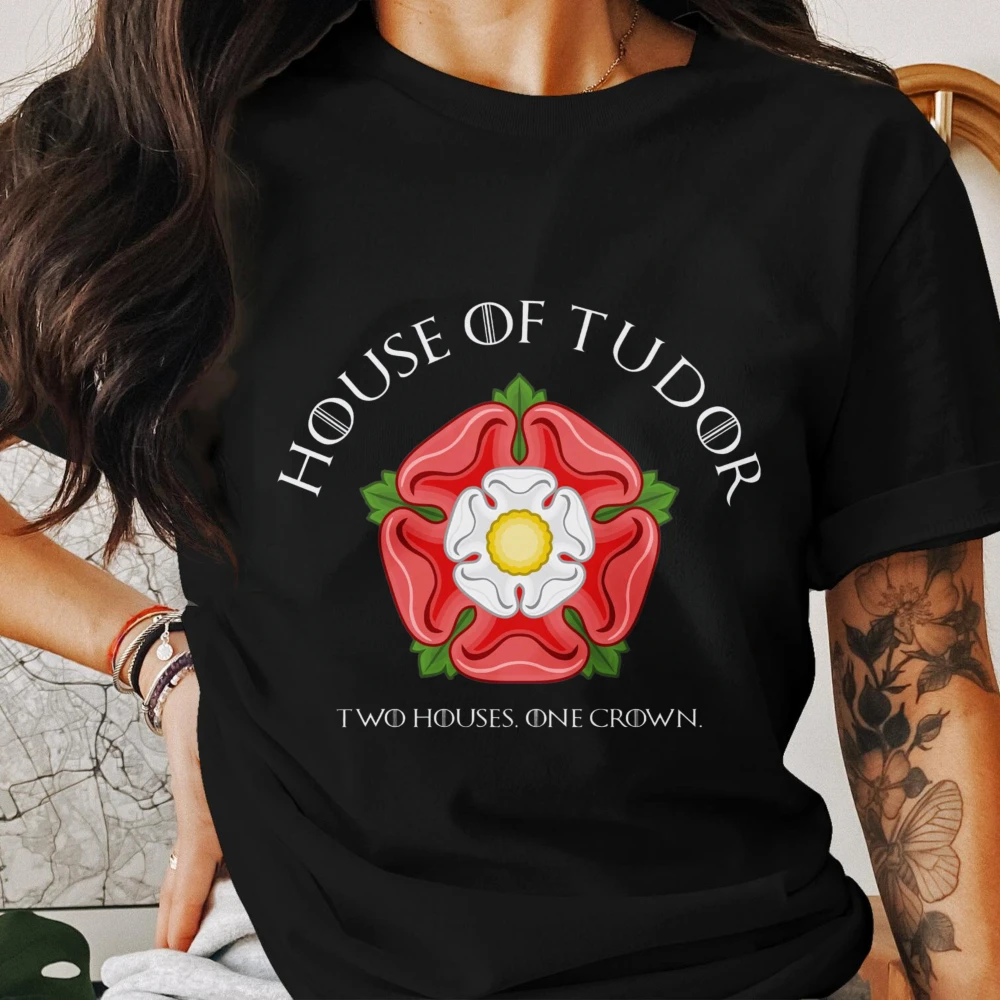 House Of Tudor Rose British Royal History Graphic T Shirt Women Vintage Heraldic Tee Cotton Short Sleeve Medieval Heritage Tops
