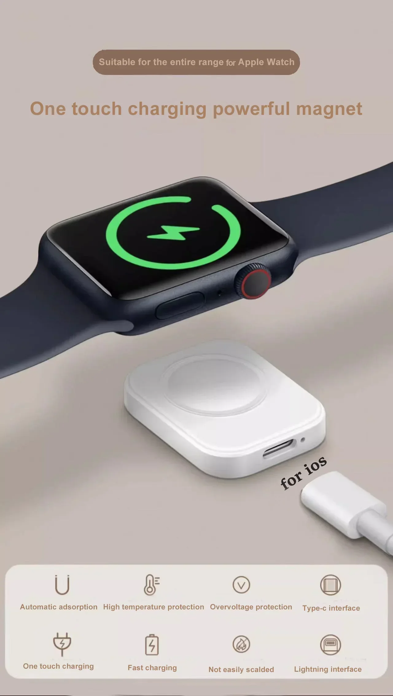 Portable Magnetic Watch Wireless Fast Charger for iWatch series 9 8 7 6 5 SE Type C  convert Charger for iWatch Series 6 5 3 2 1 image 3