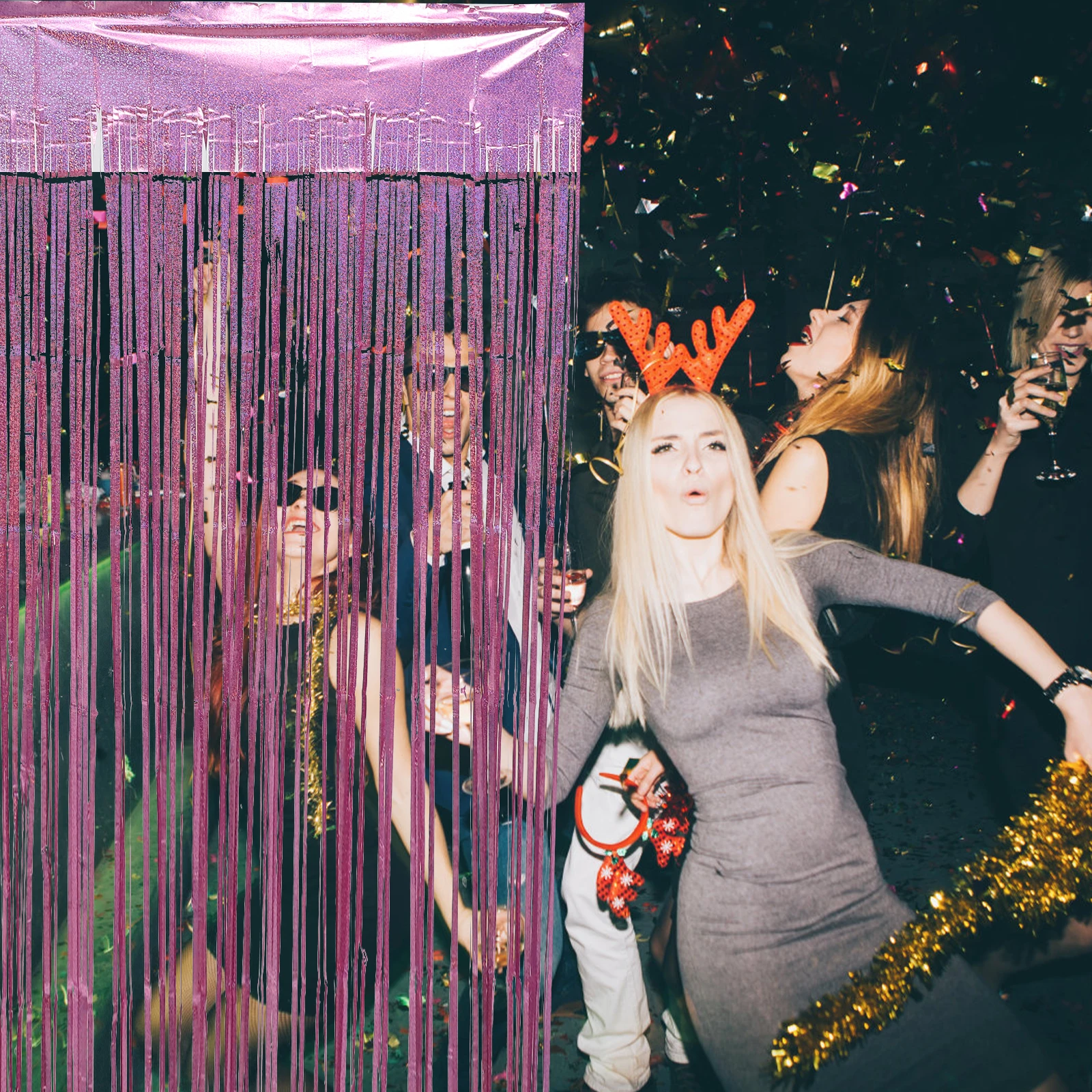 

2Pcs Tinsel Foil Fringe Curtains Shiny Party Wedding Decoration Backdrop Wall Curtain Bright Color Exquisite Design