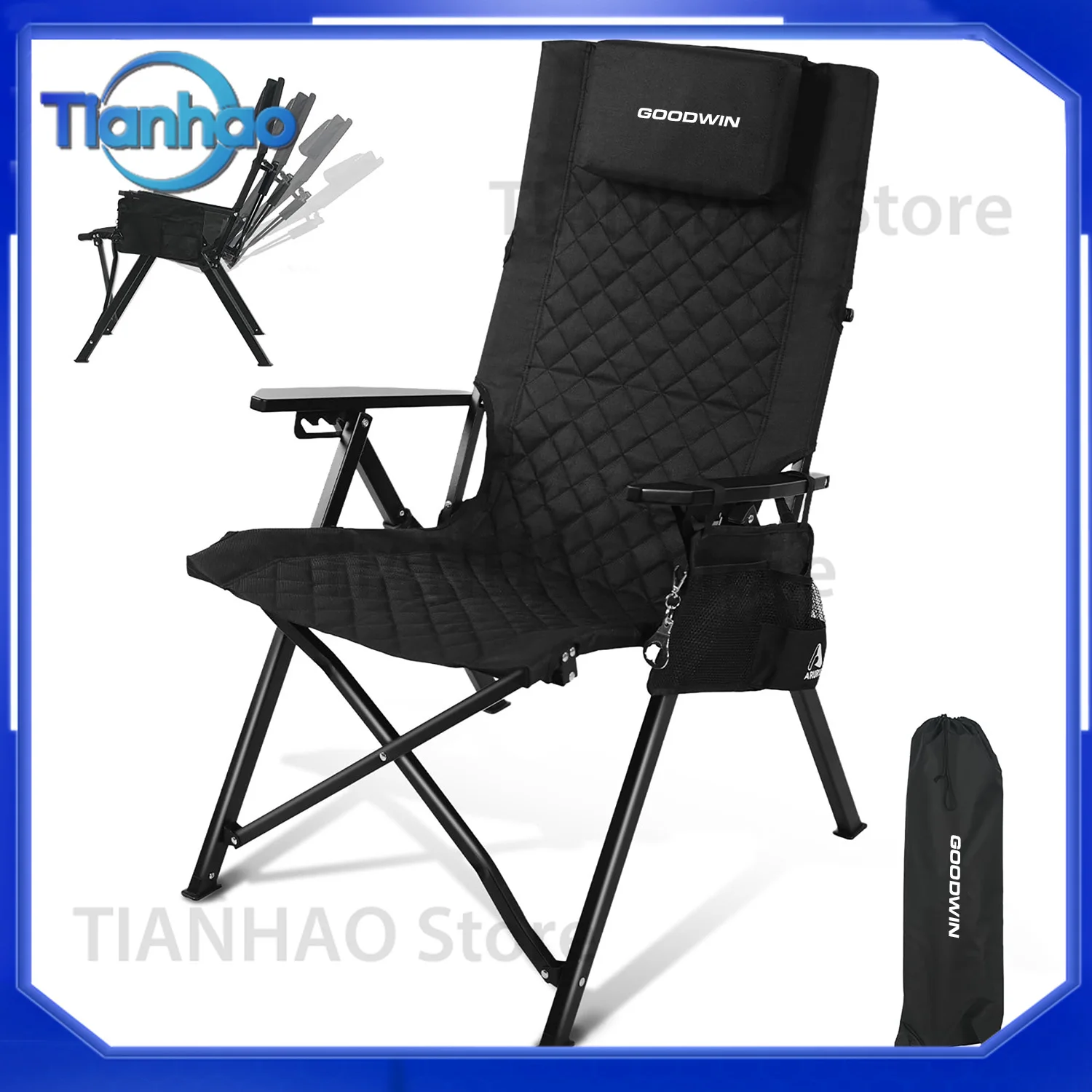 Foldable Camping Chair Made of Oxford Fabric Heavy Duty with 330 lbs Weight Capacity Cup Holder and Side Pocket for Outdoor