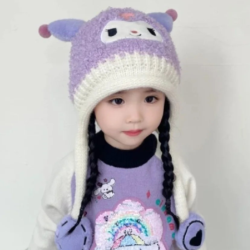 Hat Kuromi Hot Sanrio Girl Ear Protection Hat Hello Kitty My Melody Kawaii Children Knitted Hat Keep Warm Cartoon Fashion