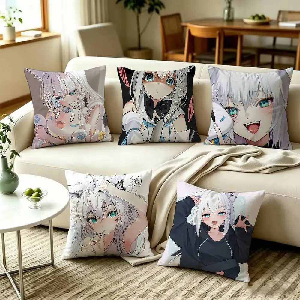Cute S-Shirakami F-Fubuki Vtuber Square Pillow Case Multi Sizes For Car Home Bedroom Decor Custom Valentine Gifts