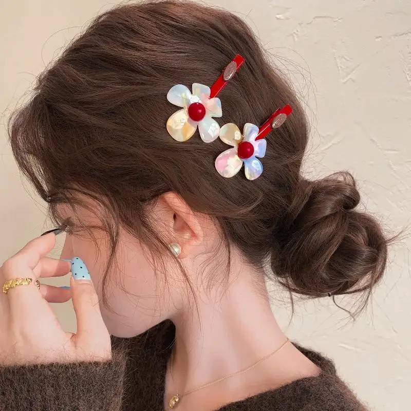 Haarspange mit Farbverlauf und Blumenmuster, elegante seitliche Haarspangen, luxuriöse Haar-Accessoires für Frauen – Detail 1