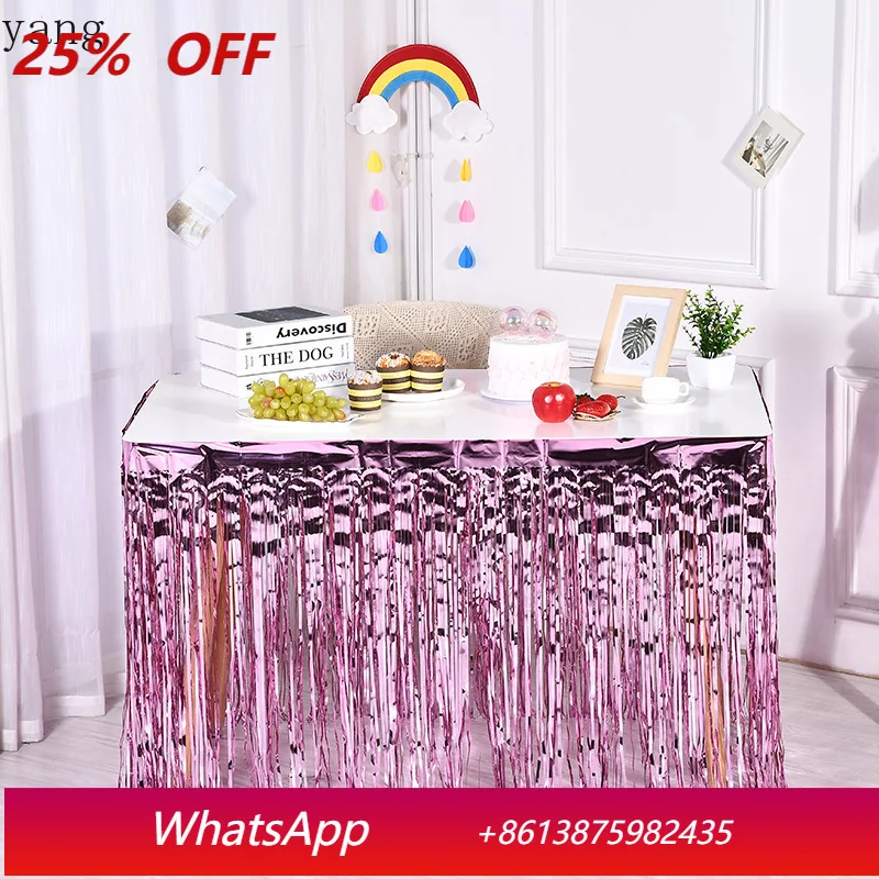 Falda de mesa con flecos LH, decoración para fiestas de cumpleaños, mantel, accesorios para bodas, cortina de mesa