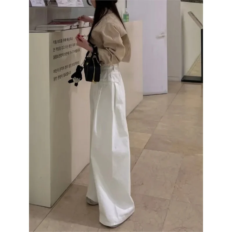 Jeans High Waist Spring Summer Long Wide Leg Pant Women Korean Style Loose Pleated Ladies Trousers Casual Fashion Woman Pant