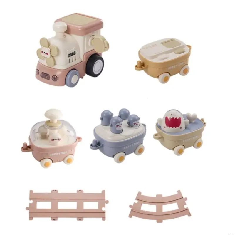 XXFE Cartoon Animal Toy Train Set with Motion-Activated Lights and Music, Wheeled Design, and Connectable for Rolling Play
