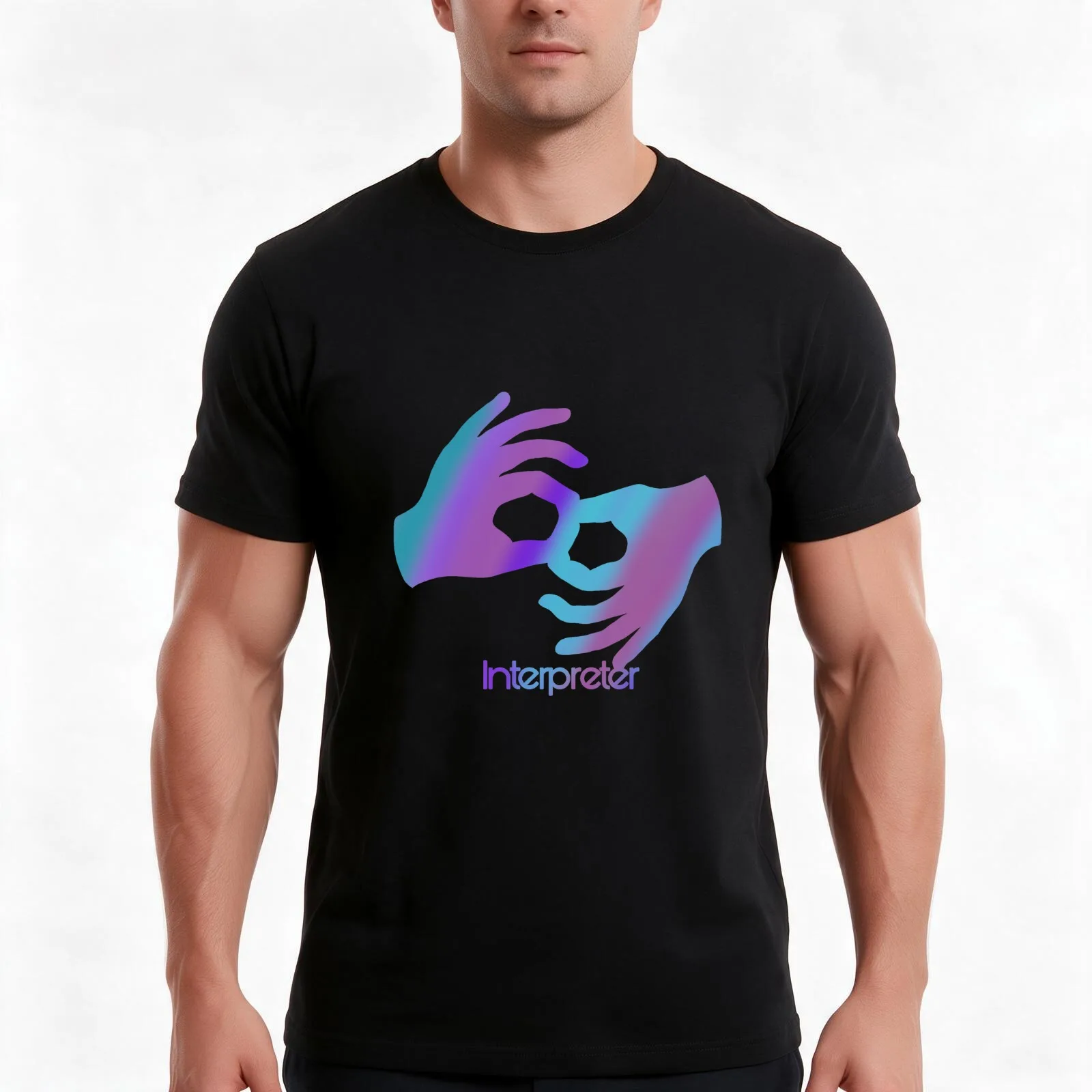 Multicolor Asl sign for interpreter T-Shirt Summer Casual Cotton Tee Oversized Streetwear Tops Vintage Graphic Print