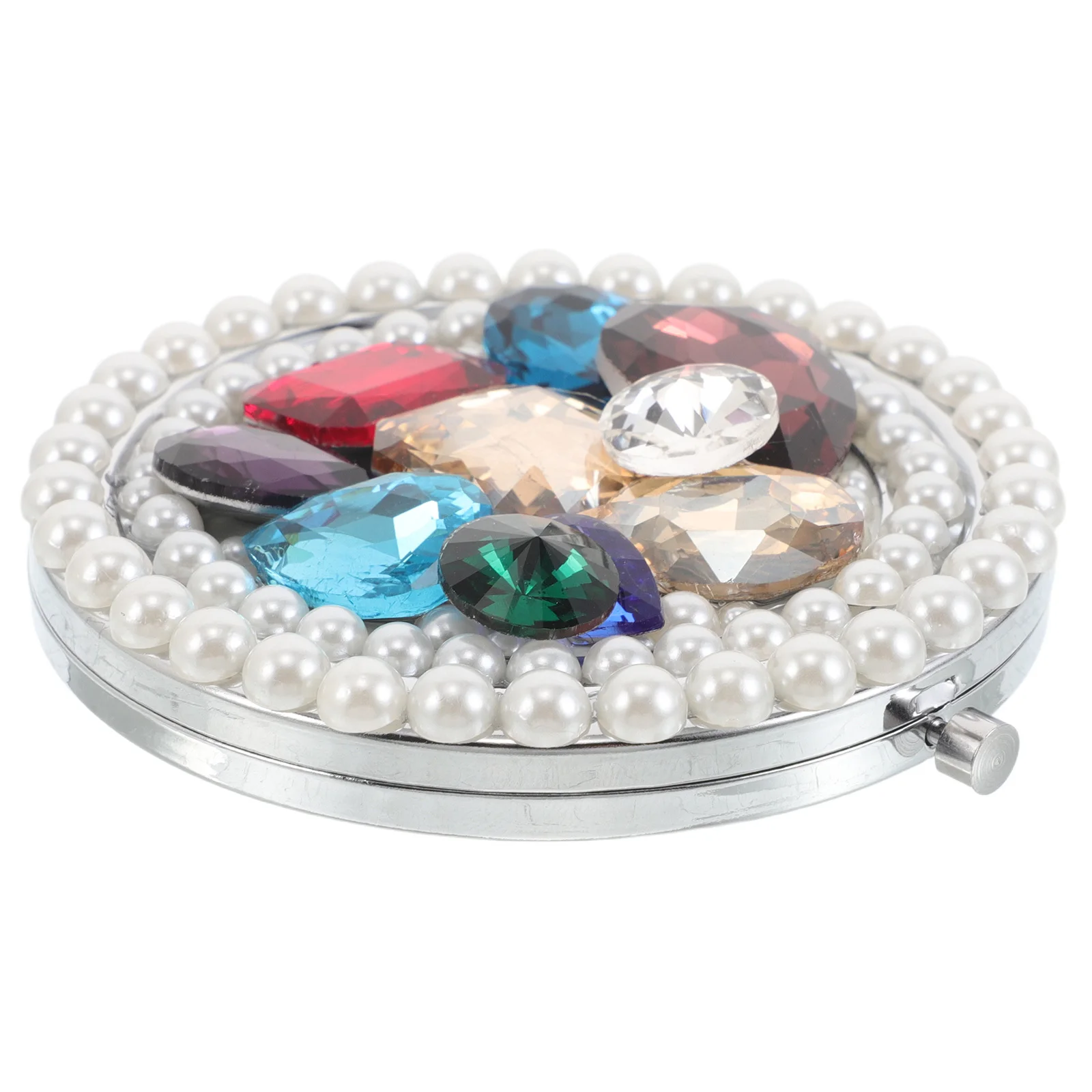 Espelho de bolso portátil strass design dupla face ampliação metal compacto viagem maquiagem bolsa acessório