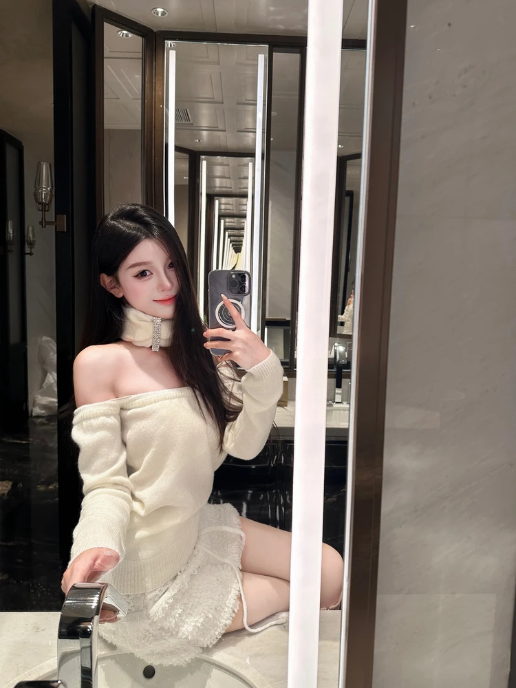 

Женский укороченный свитер M900 с открытыми плечами, базовый слой, модный дизайн, осень-зима, для невысоких, элегантный