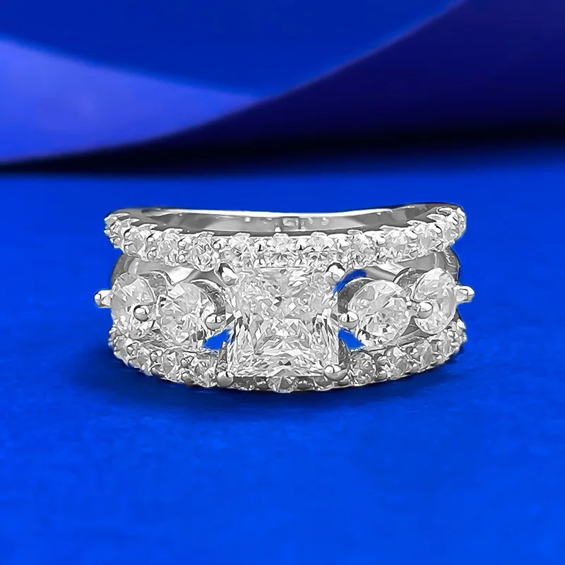 

CKT S925 Silver New Simulated Diamond Ring Women's 6 * 6m Princess Square White Diamond European and American Wedding Jewelry