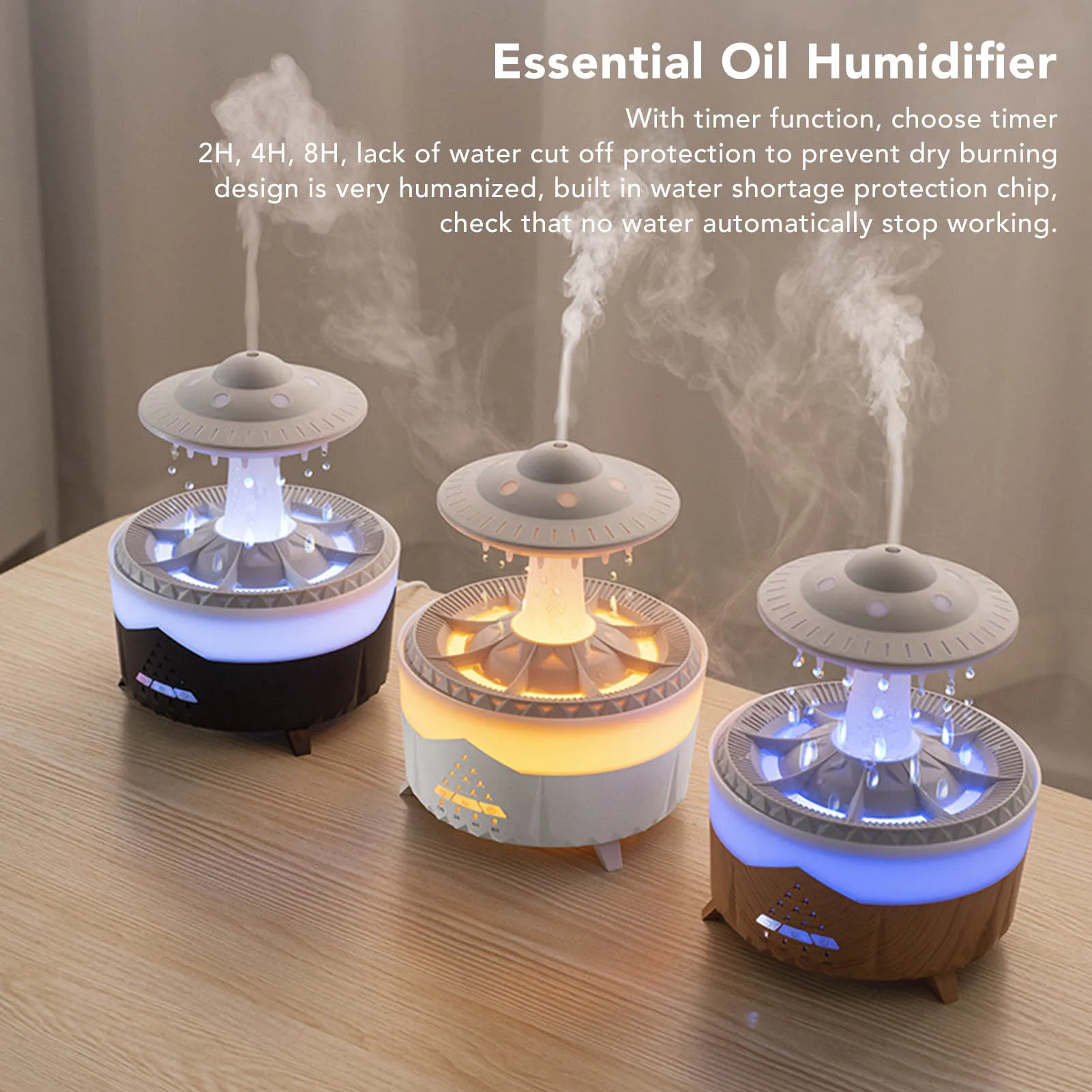 ZK20 UFO Raindrop Humidifier with Colorful Lights Remote Control Timing Humidifier Aroma Humidifier 100‑240V Black US Plug