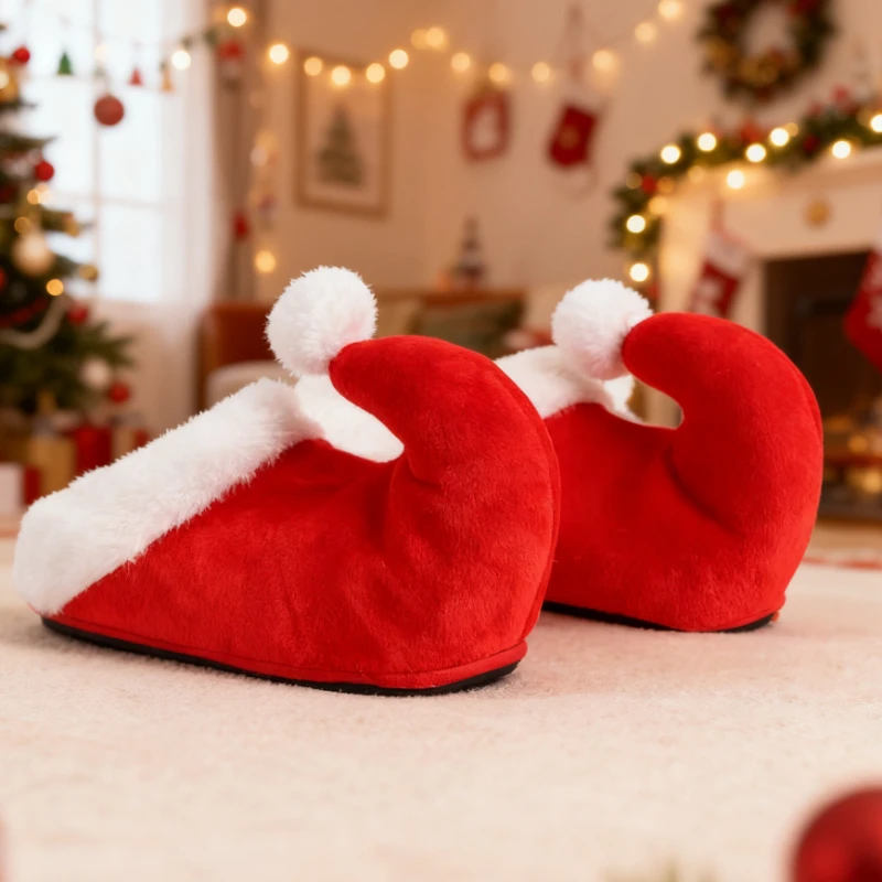 Weihnachtsdekoration Hausschuhe Baumwolle Hausschuhe Weihnachtsmann Elf Schuhe Zehen rutschfeste warme Hausschuhe für Erwachsene Kinder Weihnachtsfeier
