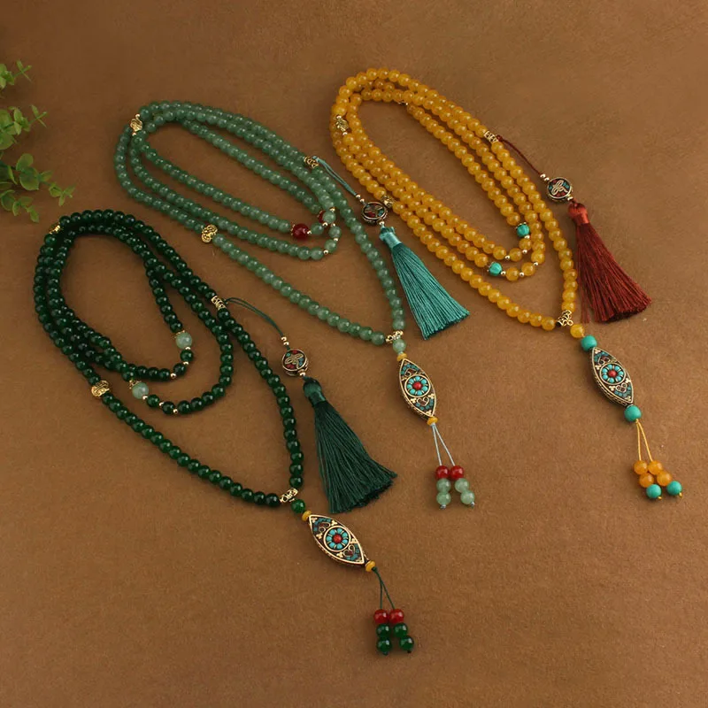Geometrische Quaste Anhänger Kupfer Runde Perle Umhängetasche Kette Ethnischen Stil Frauen Mode Vielseitige Lange Halsketten Schmuck – Detail 2