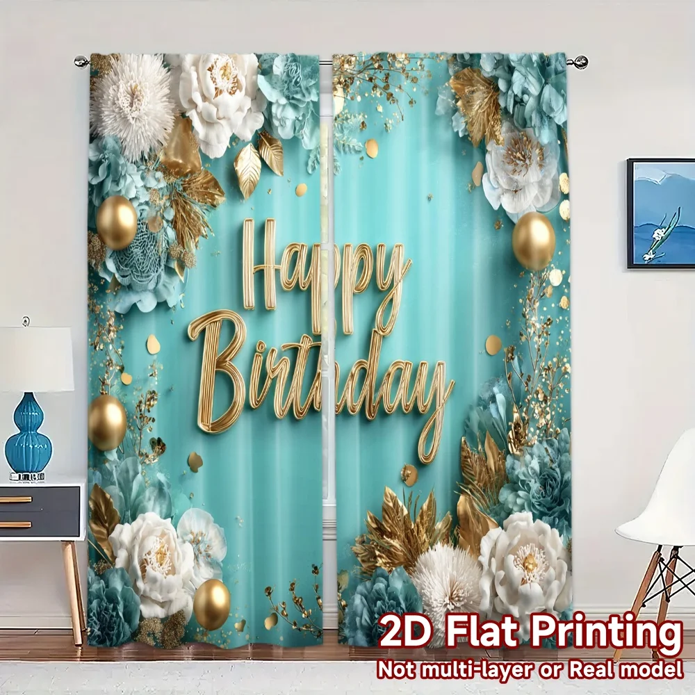 2 pièces, rideaux d'impression plate 2D (sans tige) anniversaire Bliss (7) motif rideaux populaires rideaux en fil décoration de vacances pour