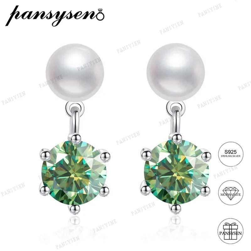 

S925 Sterling Silver 1CT Real Moissanite Drop Earrings for Women Natural Freshwater Pearl Fine Jewelry Earring Engagement Gifts