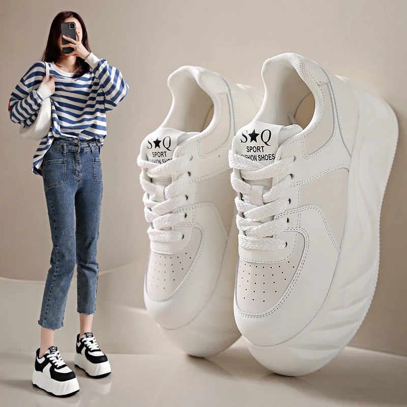 Heels Womens Designer Leisure Sneakers Fashion Casual Microfiber Leather Breathable Height Increased Flat Platform Board Shoes